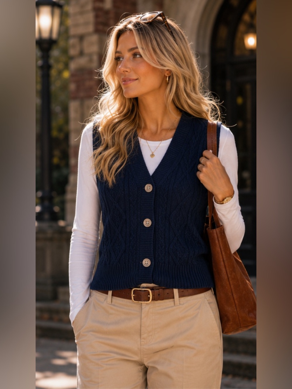 Lucky Brand Old money Preppy‎ Collegiate Cable Knit Button-Front Sweater Vest